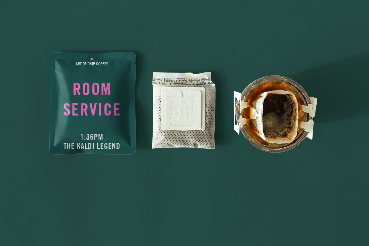 Flat lay The Kaldi Legend fond émeraude