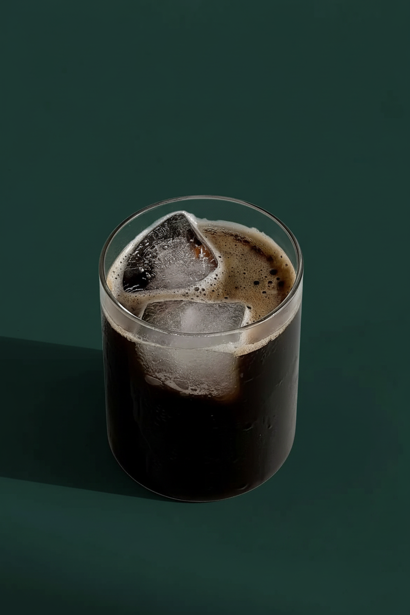 Iced coffee on dark emerald green background